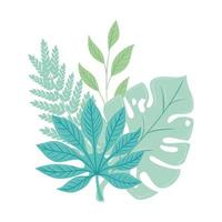 tropical branches with leaves pastel color on white background vector