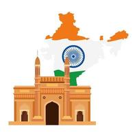 gateway, famous monument with map of india vector