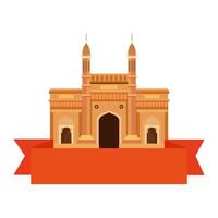 gateway, famous monument of india with ribbon on white background vector