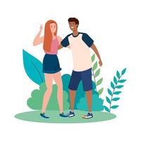 happy couple in landscape, healthy lifestyle, celebrating holiday vector