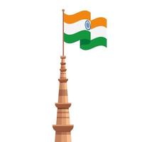 the qutub minar famous monument with flag india vector