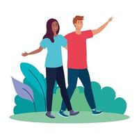 happy couple in landscape, healthy lifestyle, celebrating holiday vector