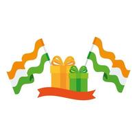 gift boxes of green and yellow colors with flags indian on white background vector