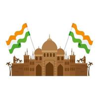 taj mahal, famous monument with flags india vector