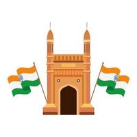 gateway, famous monument with flags of india on white background vector