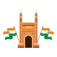 gateway, famous monument with flags of india on white background vector