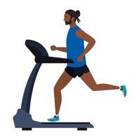 deporte, hombre afro corriendo en cinta, deporte persona afro en la máquina de entrenamiento eléctrico sobre fondo blanco vector