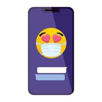 smartphone with lovely wearing medical mask on white background vector