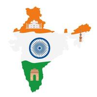 map of india with incos traditional, indian symbols vector