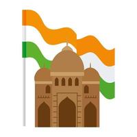 Mezquita de la India, famoso monumento de la India con la bandera de la India vector