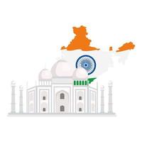 taj mahal, famous monument with map of india vector