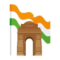 india gate, famous monument with flag of india vector