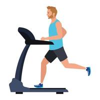 sport, man running on treadmill, sport person at the electrical training machine on white background vector