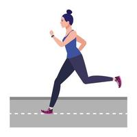 Mujer corriendo en la carretera, mujer en ropa deportiva haciendo footing, atleta femenina sobre fondo blanco. vector