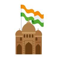 Mezquita de la India, famoso monumento de la India con la bandera de la India vector