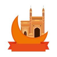 gateway, famous monument of india with moon and ribbon vector