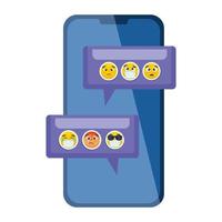 Smartphone con emojis sobre fondo blanco. vector