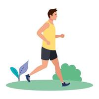 man running on grass, man in sportswear jogging, male athlete, sporty person vector