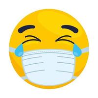 emoji llorando con máscara médica, cara amarilla llorando con icono de máscara quirúrgica blanca