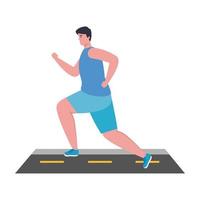 man running on highway, man in sportswear jogging, male athlete on white background vector