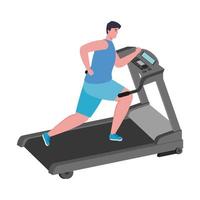 deporte, hombre corriendo en cinta, deportista en la máquina de entrenamiento eléctrico vector