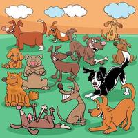 cartoon dogs and puppies comic characters group vector