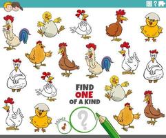 juego único para niños con gallinas de dibujos animados vector