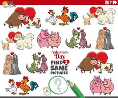 find two same cartoon animal couples at Valentines day