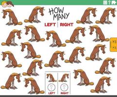 counting left and right pictures of cartoon horse farm animal vector