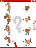 match halves of pictures with horses educational game vector