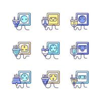 Different power outlets RGB color icons set vector