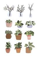 interior potted plants decor elements set sticker green thumb for bullet journal vector