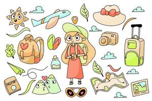 traveller adventurer items cute character doodle vector