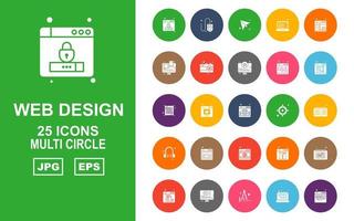 25 Premium Web Design And Development  Multi Circle Icon Pack vector