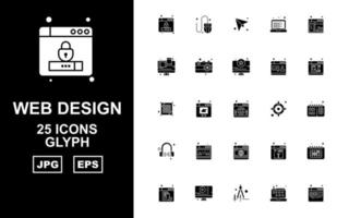 25 Premium Web Design And Development Glyph Icon Pack vector