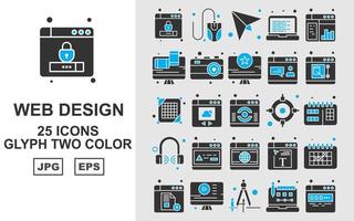 25 Premium Web Design And Development Glyph Two Color Icon Pack