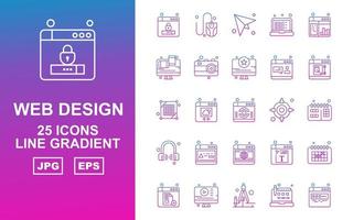 25 paquete de iconos de degradado de línea de desarrollo y diseño web premium vector