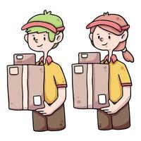 cute delivery man cartoon illustration vector