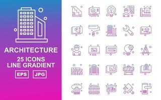 25 paquete de iconos de gradiente de línea de arquitectura premium vector