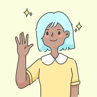girl waving hand greeting cute people illustration vector
