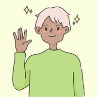 boy waving hand greeting cute people illustration vector