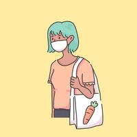 going to grocery wearing mask virus illustration vector