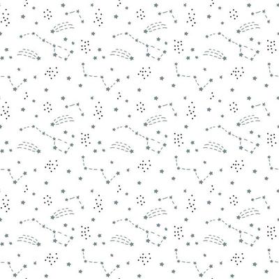 Scandinavian Seamless vector pattern for decoration, design. Astronomy different constellations on a white background. Zodiac sign of the bright stars with glowing lines and points. Star chart, map