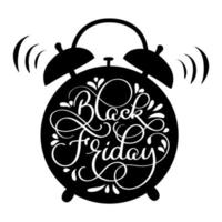 Black friday calligraphy vintage text in alarm clock icon, vector illustration for sales