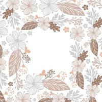 Autumn leaves, berries and flowers border frame background with space text. Seasonal floral maple oak tree orange leaves for Thanksgiving Day vector