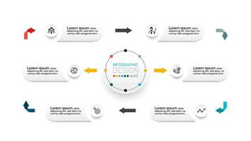 organización circular que muestra los resultados en un gráfico que describe el proceso de trabajo de la organización, negocio o marketing. infografía. vector