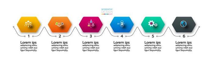 6 steps of a hexagonal design, clearly described and divided into steps. infographic. vector