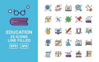 25 Premium Education Line Filled Icon Pack vector