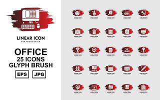 Paquete de 25 iconos de pincel de glifos premium office ii vector