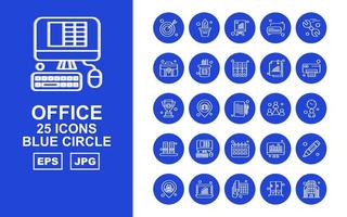 25 paquete de iconos de círculo azul premium office ii vector